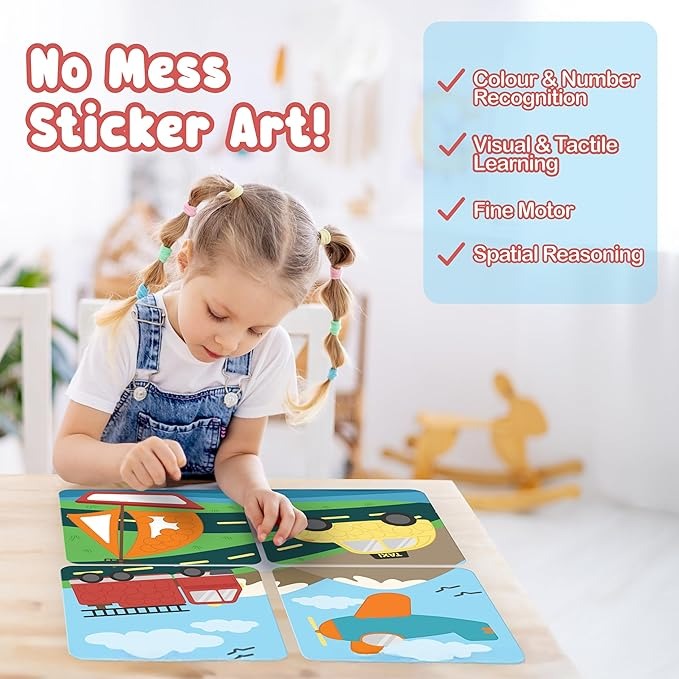 BINCA Dotties Dot Art Activity Kit On the Go 750+ Stickers, Vehicles DIY Dot Sticker Art for Ages 4,5,6,7