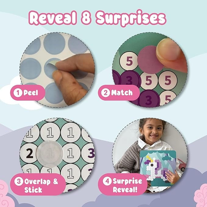 Binca Dotties Dot Art Activity Kit 1500+ Stickers, 8 Unicorns DIY Dot Sticker Art for Toddlers Kids Ages 4,5,6,7