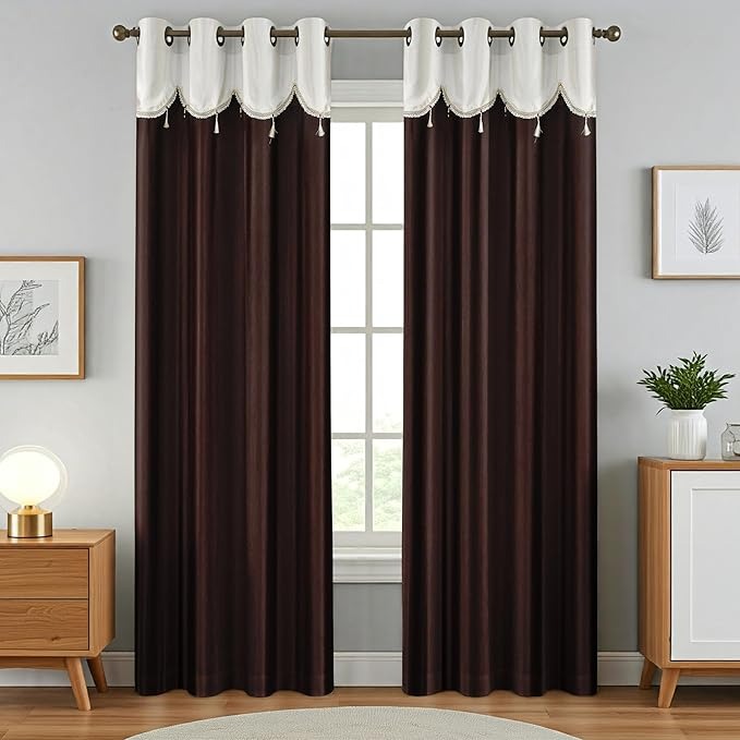 Homefab India Designer Lace Eyelet Polyester Curtains Light Filtering 9 x 4 feet Long Door Curtain