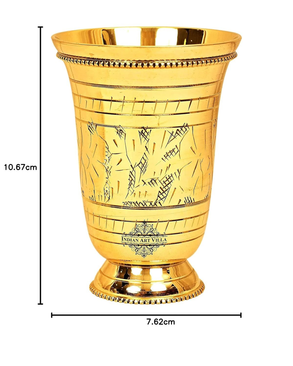 Indian Art Villa Pure Brass Glass Tumbler With Mughlai Etched Design - 250 gms