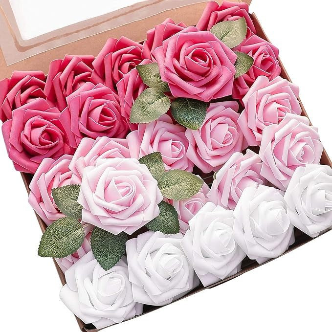 Artificial Flowers Roses 25pcs Real Looking Fake Roses w/Stem
