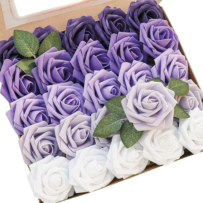 Artificial Flowers Roses 25pcs Real Looking Fake Roses w/Stem
