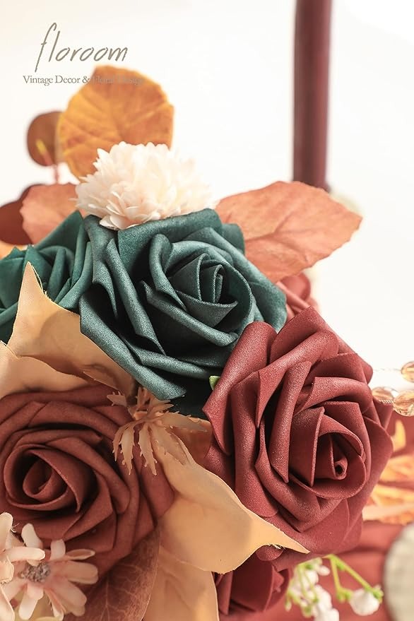 Artificial Flowers Shades of 1970's Roses 25pcs Real Looking Fake Roses w/Stem