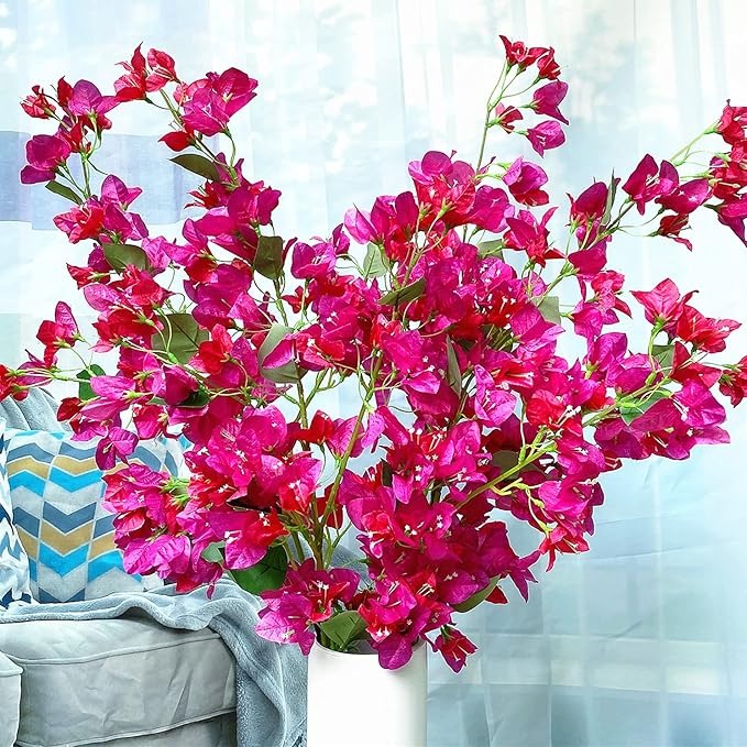 Artificial Flowers Silk Bougainvillea Branches Faux Artificial Bougainvillea Floral Stems Long Plant Branches 45"
