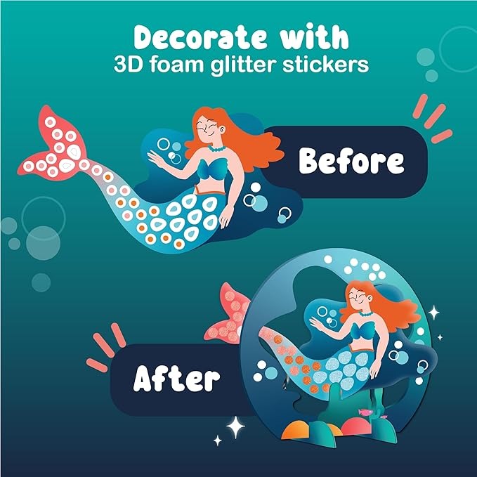 Binca Foam Sticker Mosaic Art Activity 750+ 3D Glitter Foam Stickers 5 Underwater Animals with Display Arch DIY Ages 5,6,7,8