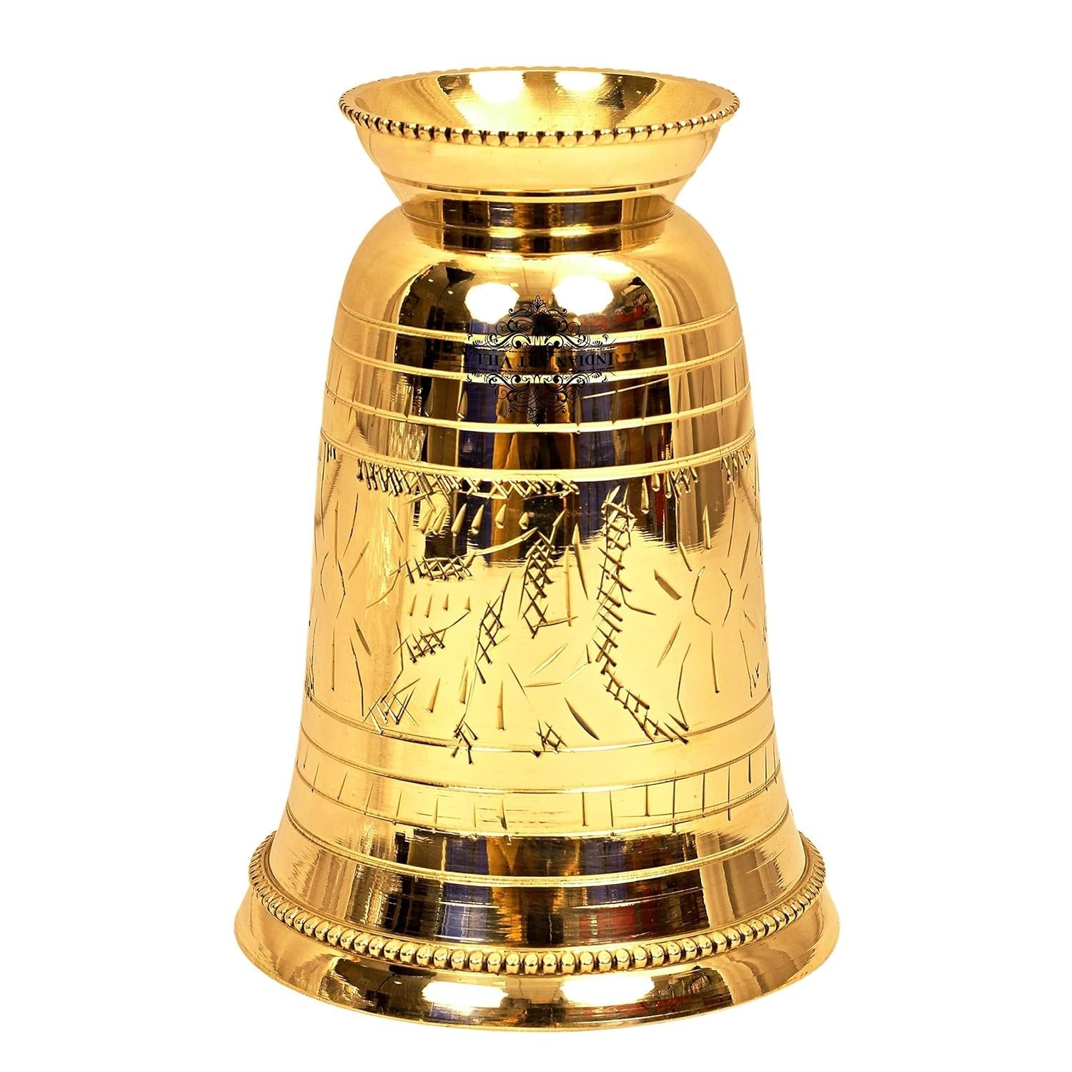 Indian Art Villa Pure Brass Glass Tumbler With Mughlai Etched Design - 250 gms
