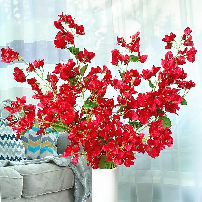 Artificial Flowers Silk Bougainvillea Branches Faux Artificial Bougainvillea Floral Stems Long Plant Branches 45"