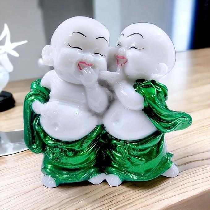 Karigaari India Handcrafted Resine Little Laughing Buddha Monk Sculpture