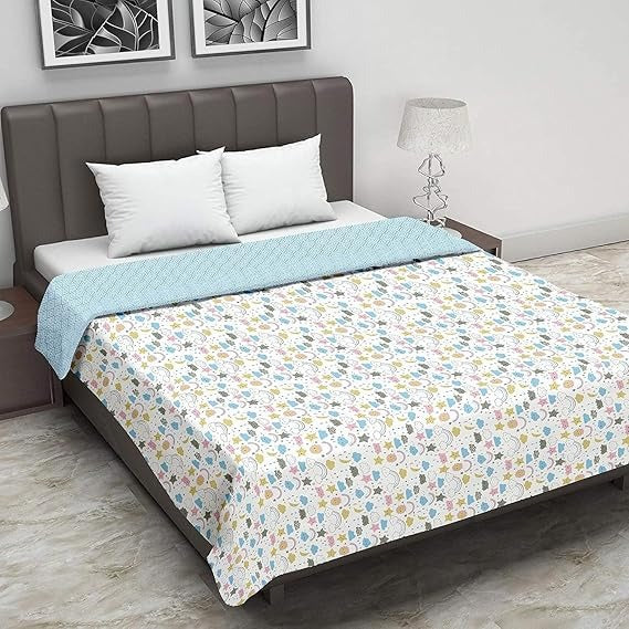 Trance Home Linen 150 GSM Pure Cotton Reversible Dohar Single Bed Size AC Blanket Comforter Soft Light-Weight Bed Blanket 56 x 88 inch Colour Summer Dreams Blue
