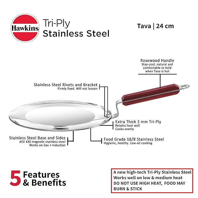Hawkins Tri-Ply Stainless Steel Tava Induction Compatible