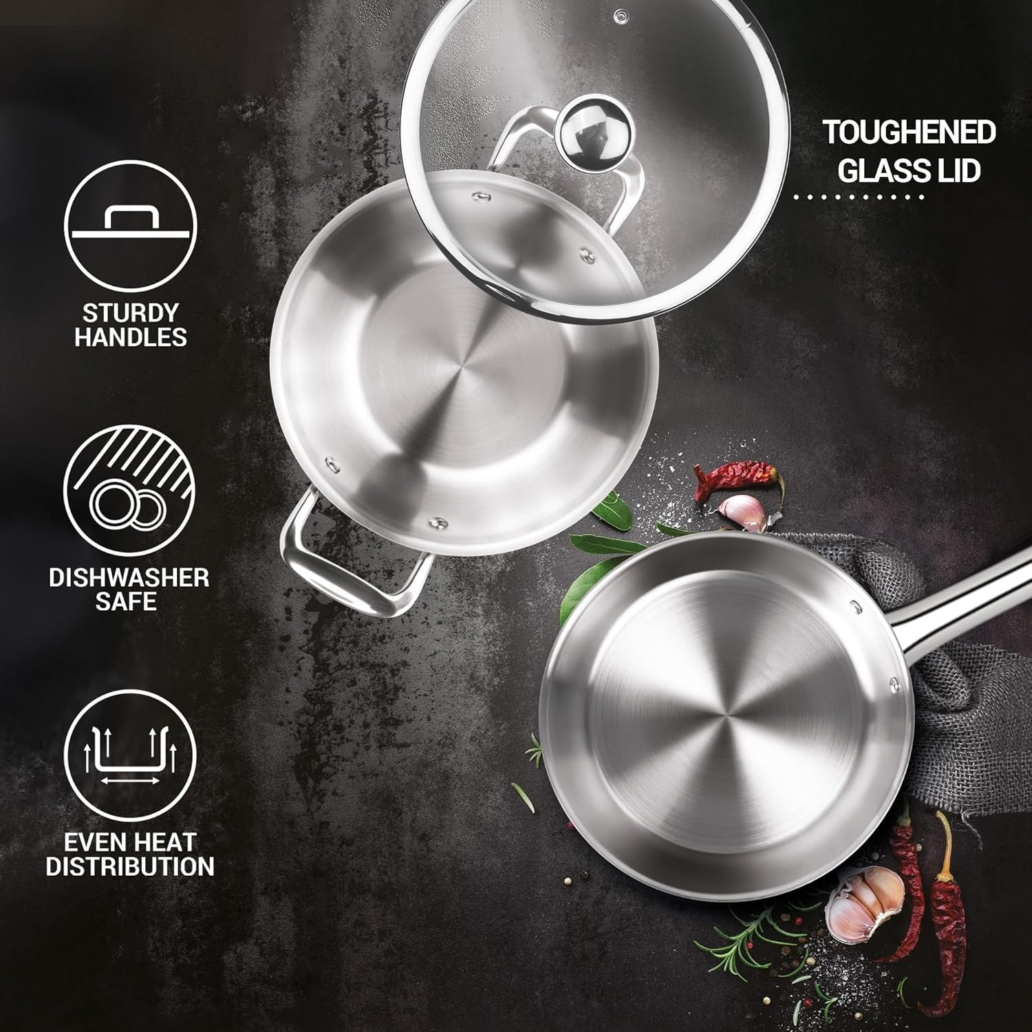 Milton ProCook Triply Stainless Steel 3 Pcs Induction Cookware Set