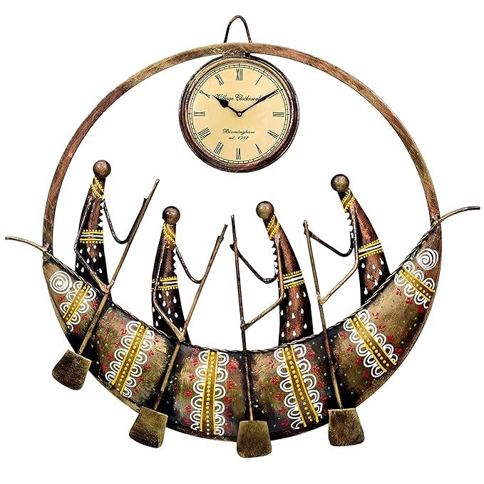 CraftOwl Emboss Metal Round Ship Antique Wall Clock with Showpiece Design 2
