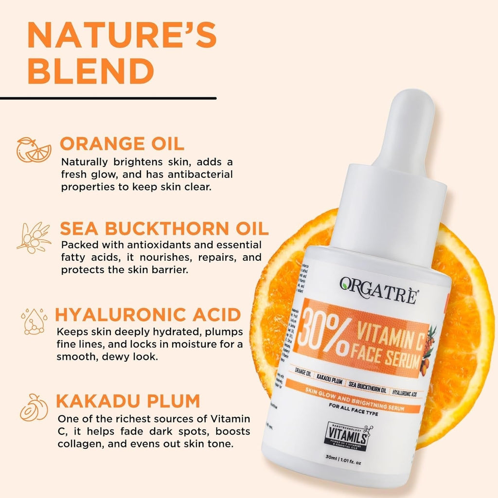Orgatre 30% Vitamin C Face Serum With Hyaluronic Acid