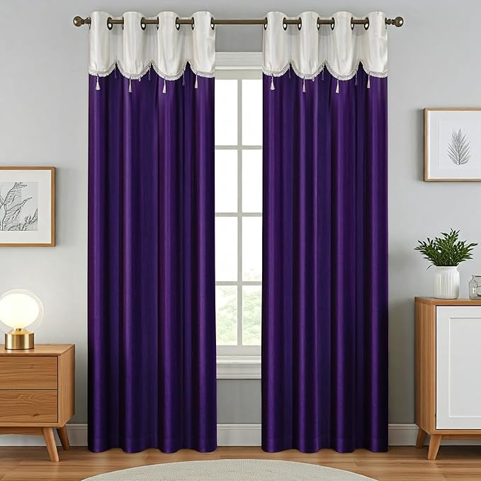 Homefab India Designer Lace Eyelet Polyester Curtains Light Filtering 9 x 4 feet Long Door Curtain