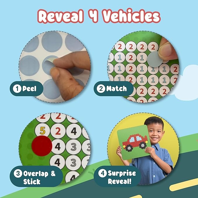 BINCA Dotties Dot Art Activity Kit On the Go 750+ Stickers, Vehicles DIY Dot Sticker Art for Ages 4,5,6,7