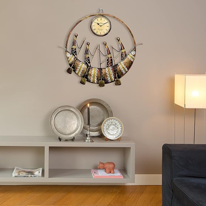 CraftOwl Emboss Metal Round Ship Antique Wall Clock with Showpiece Design 2