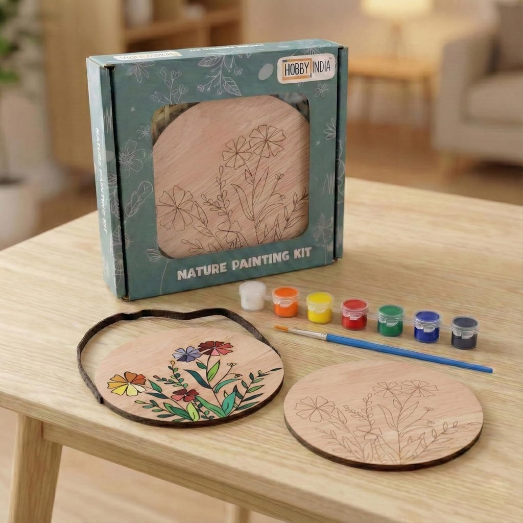 Hobby India Diy Floral Pine-wood Nature Kits for Art & Crafts Painting Kit for Adults | Hanging Decorations