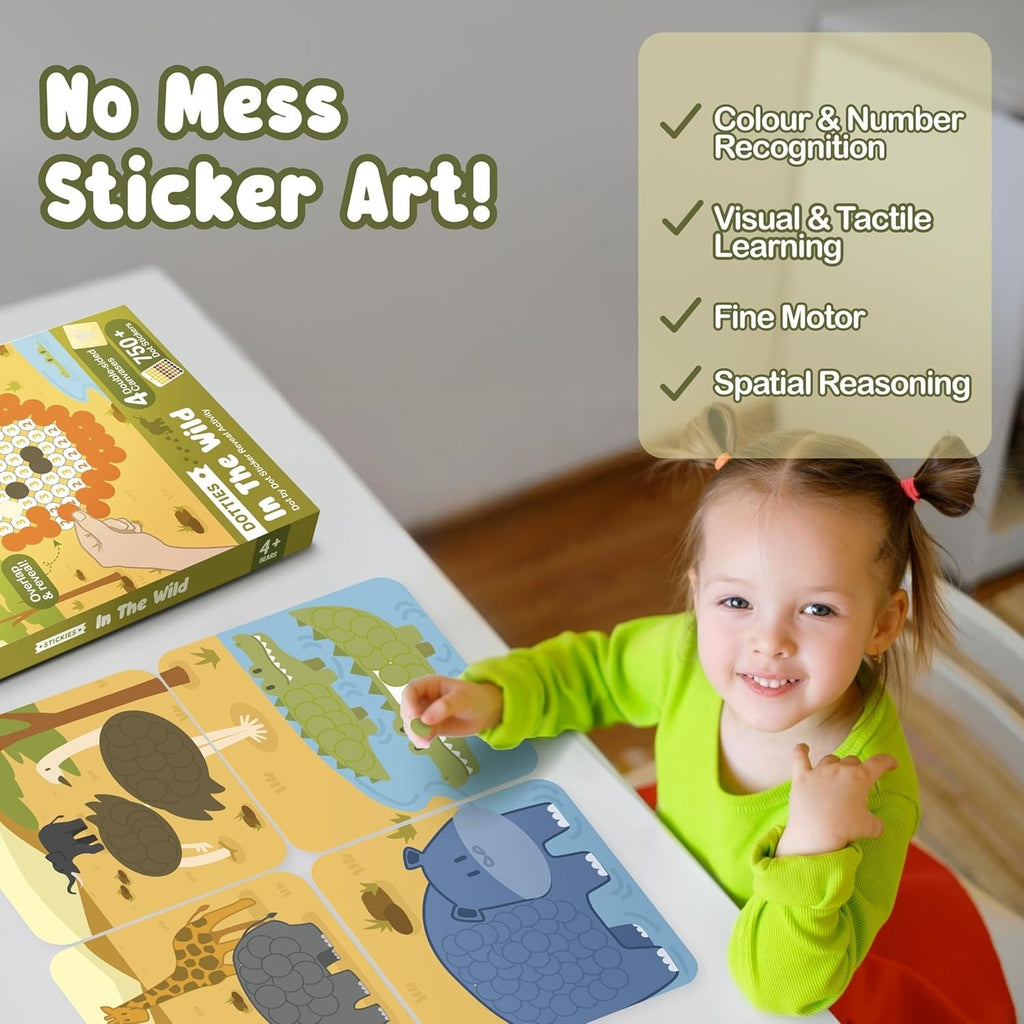 Binca Dotties Dot Art Activity Kit, 750+ Stickers Wild Animals DIY Dot Sticker Art Ages 4,5,6,7