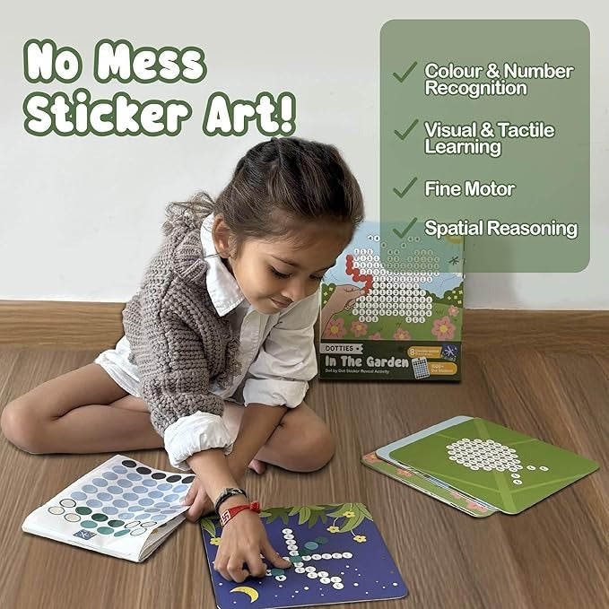 Binca Dotties Dot Art Activity Kit 1500+ Stickers 8 Garden Animals DIY Dot Sticker Art Ages 4,5,6,7
