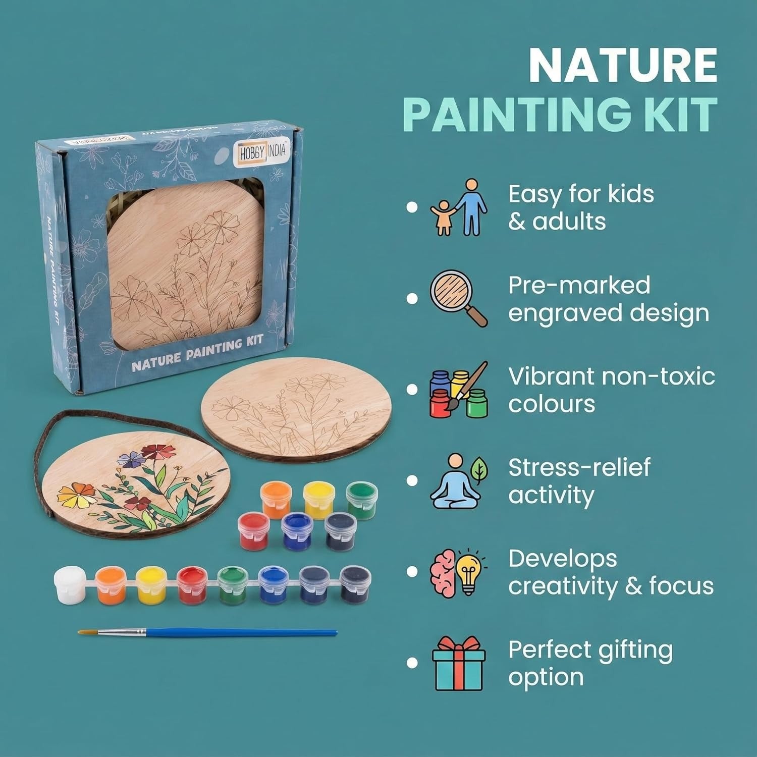 Hobby India Diy Floral Pine-wood Nature Kits for Art & Crafts Painting Kit for Adults | Hanging Decorations
