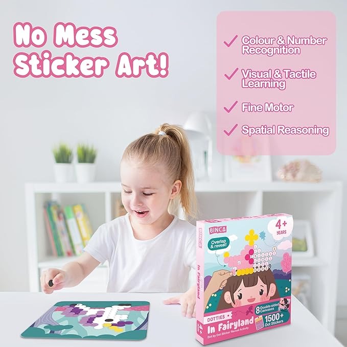 Binca Dotties Dot Art Activity Kit 1500+ Stickers, 8 Unicorns DIY Dot Sticker Art for Toddlers Kids Ages 4,5,6,7