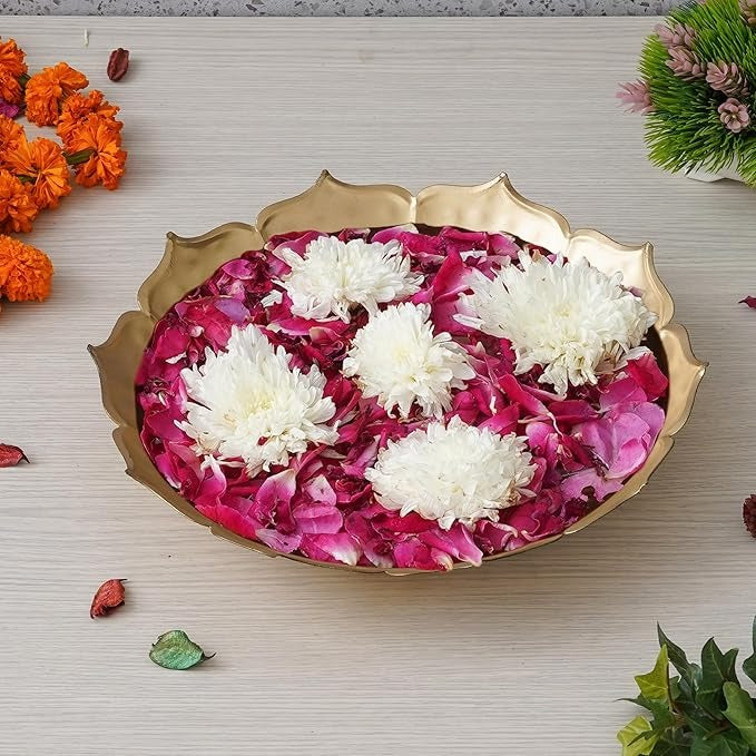 eCraftIndia Golden Metal Lotus Urli for Home Decor Office Table,Flower Decorative Bowl  - (27x27cm)