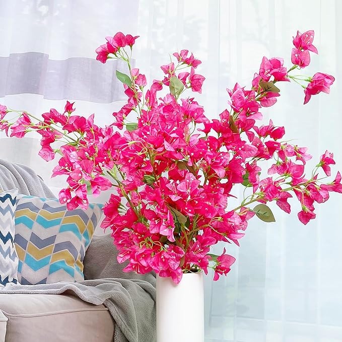 Artificial Flowers Silk Bougainvillea Branches Faux Artificial Bougainvillea Floral Stems Long Plant Branches 45"