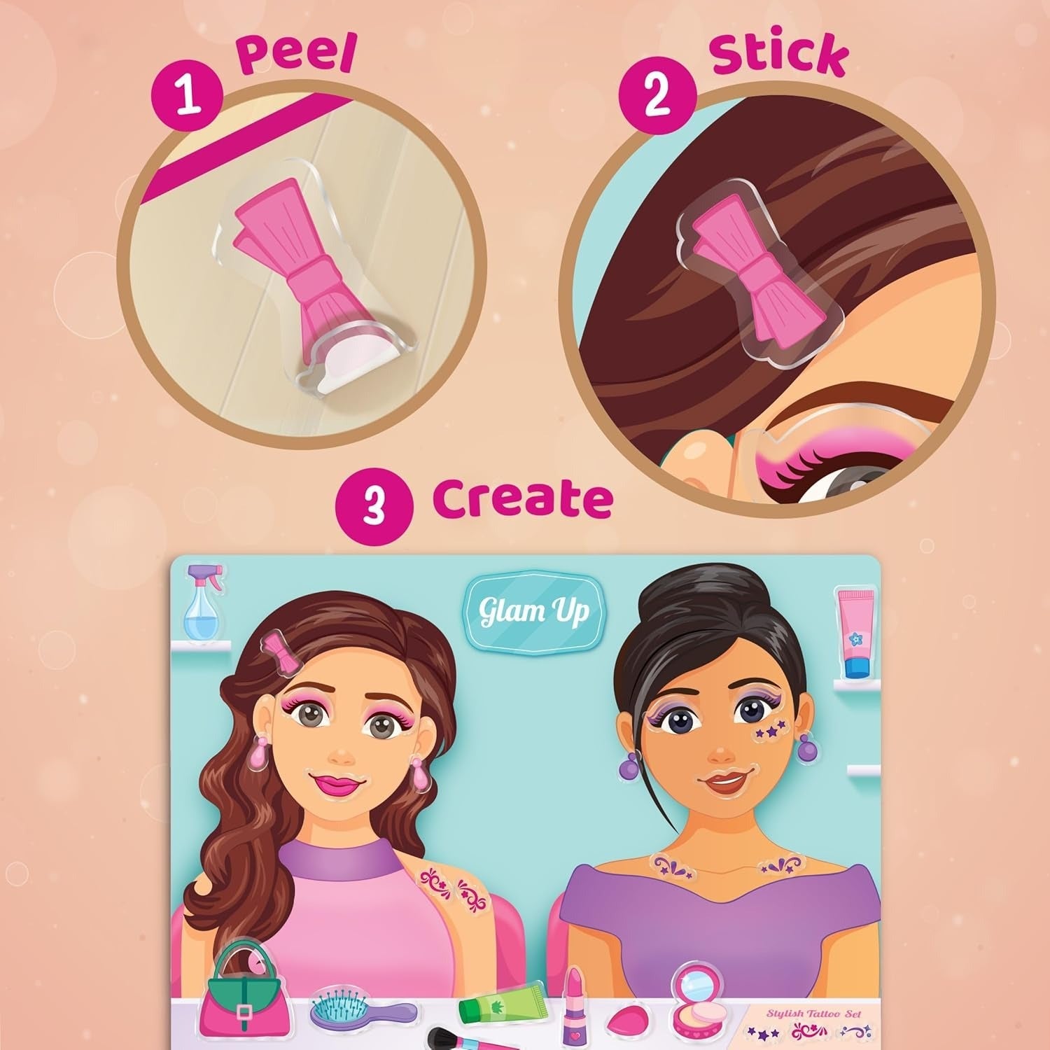 Imagimake Reusable Sticker Fun Hair & Makeup Kit 150+ Waterproof Stickers