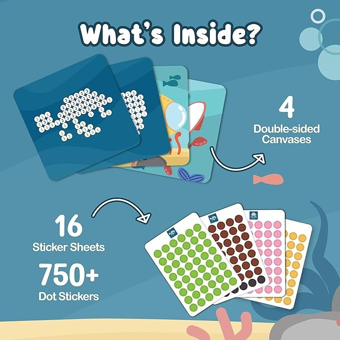 Binca Dotties Dot Art Activity Kit, 750+ Stickers, Underwater Animals Craft Kits & Gifts for Boys & Girls Ages 4,5,6,7
