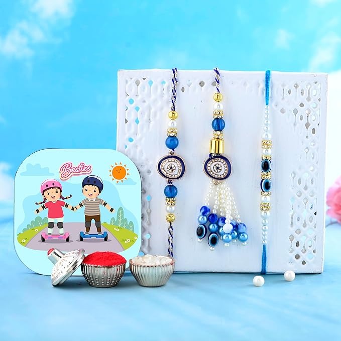 CraftVatika Evil Eye Rakhi Set for Brother Bhabhi Kids Rakhi Set of 3