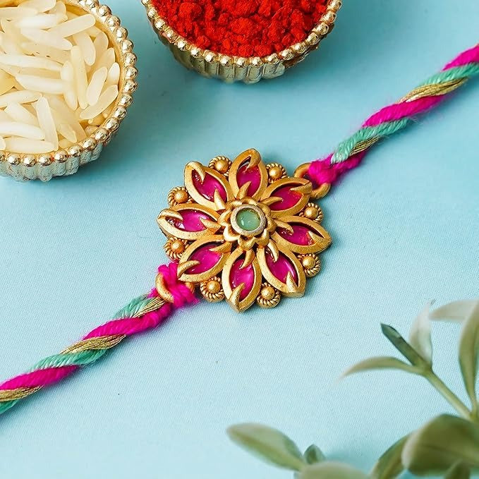 eCraftIndia Beautiful Pink Flower Designer Rakhi for Brother