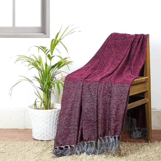 Cazimo Soft Chenille Premium Throw Blanket with Tassel Fringe Fade Resistant All Seasons Ultra-Soft