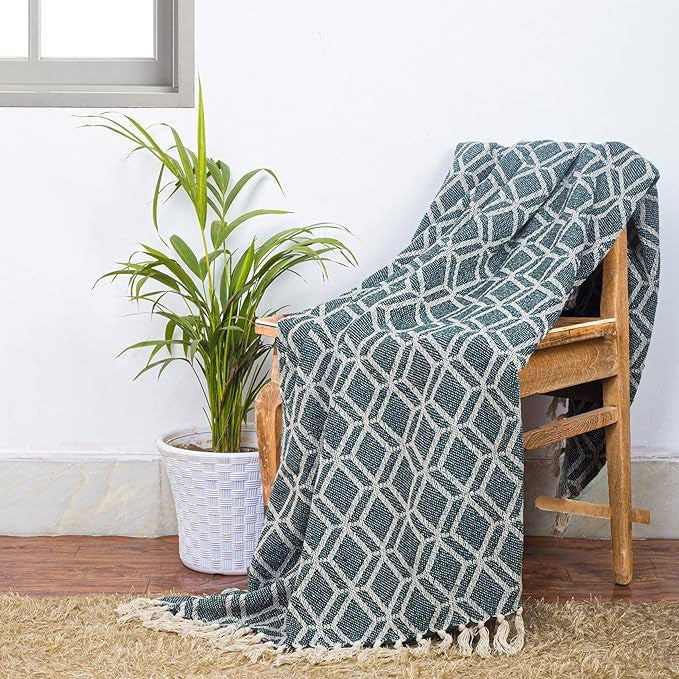 Cazimo Soft Throw Blanket for Bed Pure Cotton Blanket with Fringe Tassels for Couch Home Decor
