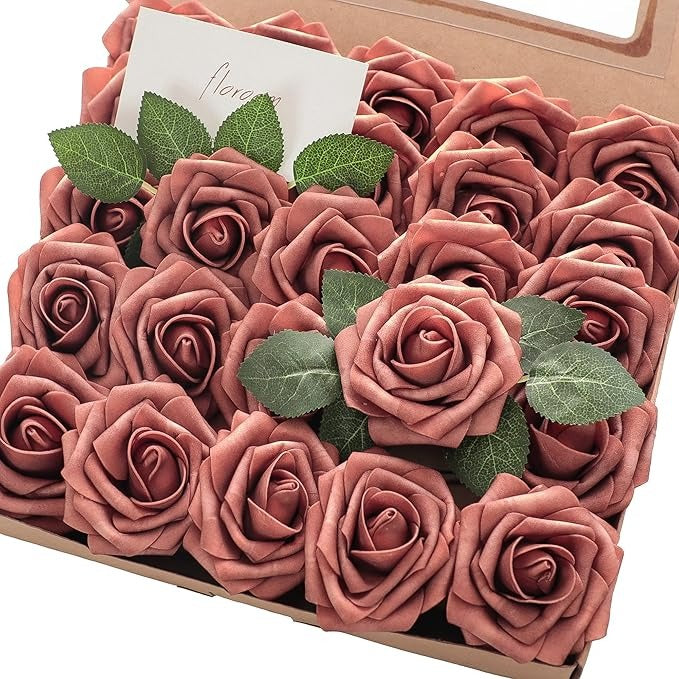 Artificial Flowers Roses 25pcs Real Looking Fake Roses w/Stem