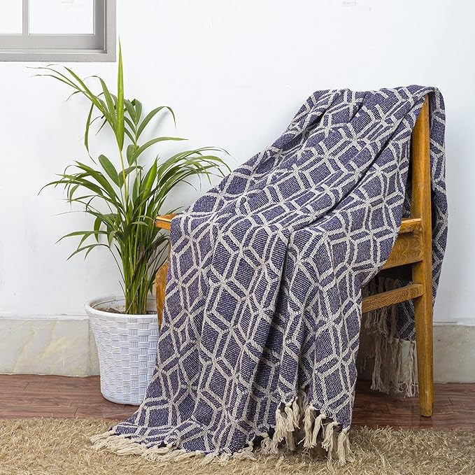 Cazimo Soft Throw Blanket for Bed Pure Cotton Blanket with Fringe Tassels for Couch Home Decor
