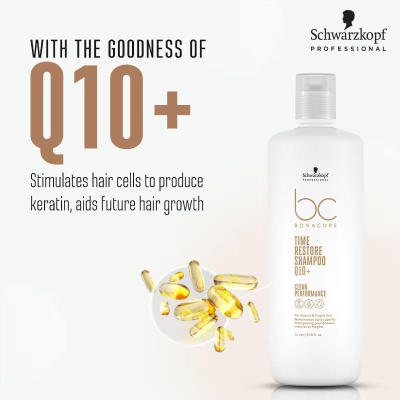 Schwarzkopf Professional Bc Time Restore Shampoo with Q10+ For Mature Hair - 1000 ml