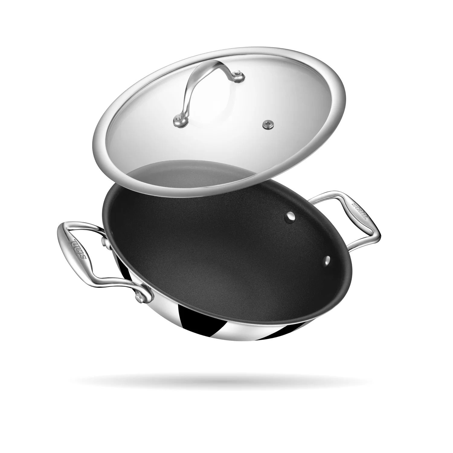Stahl Triply Stainless Steel Artisan Nevrstick Kadhai with Lid 26 cm, 3.3 Liters - 1750 gms