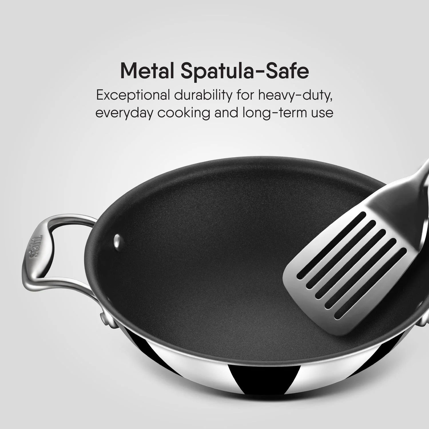 Stahl Triply Stainless Steel Artisan Nevrstick Kadhai with Lid 26 cm, 3.3 Liters - 1750 gms
