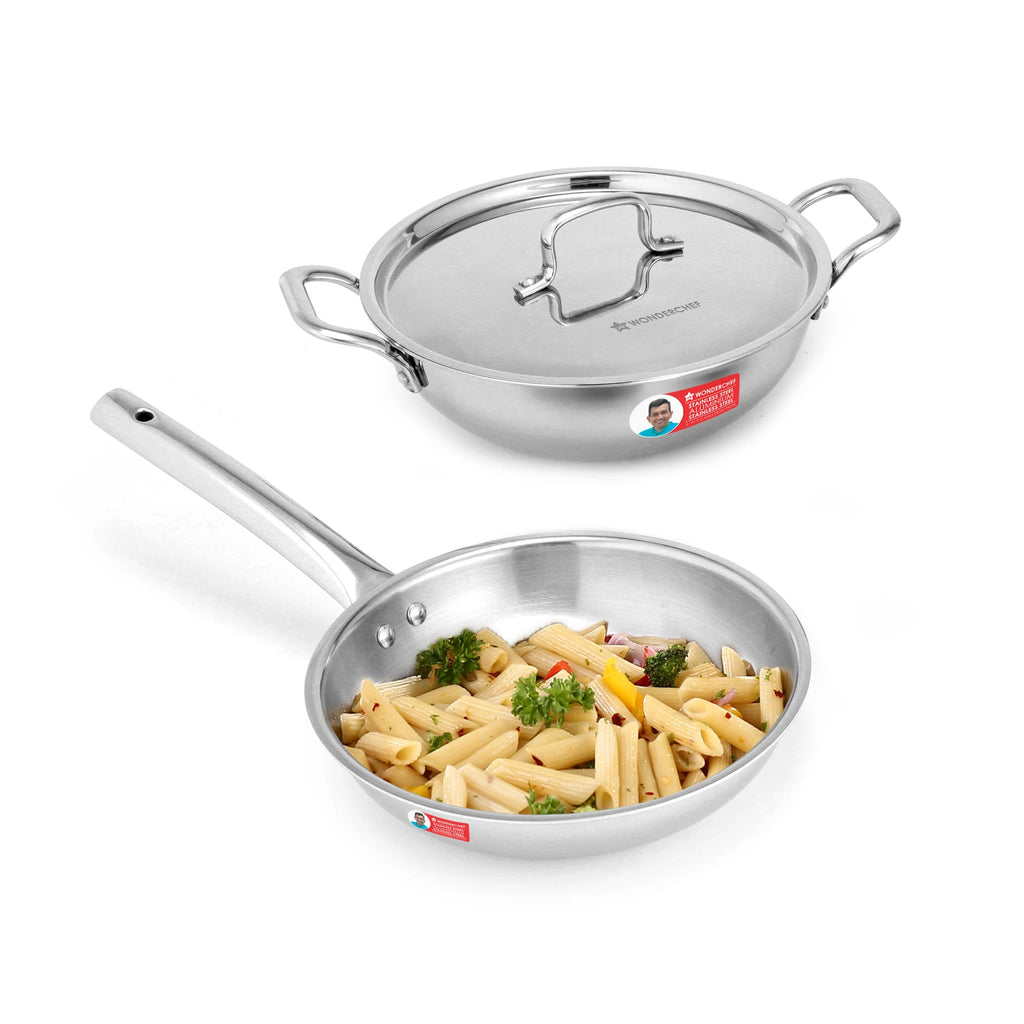 Wonderchef Venice Triply Stainless Steel 3 Pcs Cookware Set (Fry Pan 20cm + Kadhai 24cm)