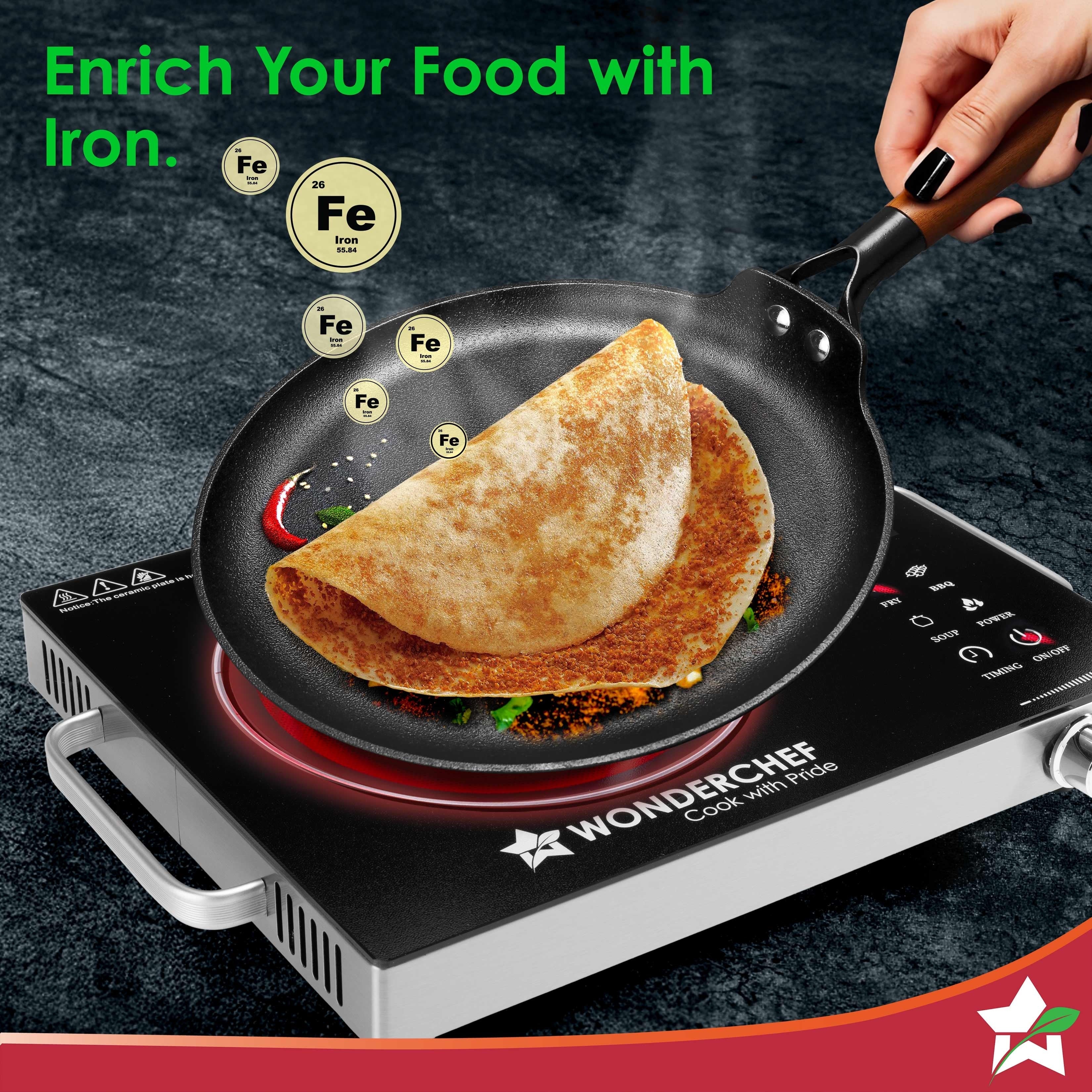 Wonderchef Ferro Lightweight Cast Iron Dosa Tawa 26cm Pre-Seasoned