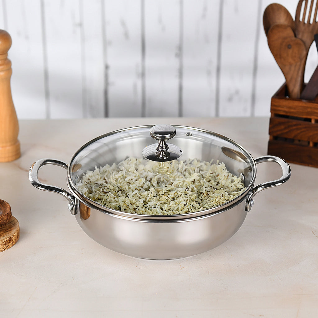 Milton ProCook Stainless Steel Kadhai with Glass Lid