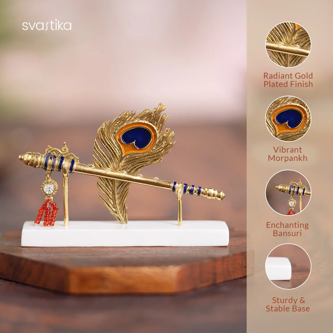 Svastika Lord Krishna’s Flute & Feather Idol for Car Dashboard