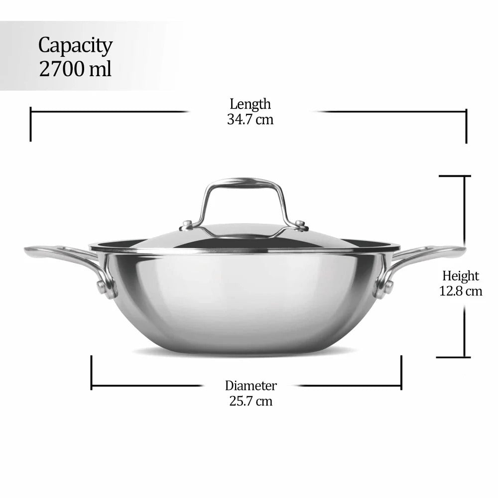 Milton ProCook Triply Stainless Steel Kadhai with Lid