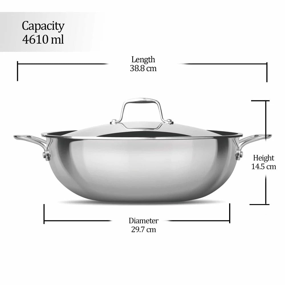 Milton ProCook Triply Stainless Steel Kadhai with Lid