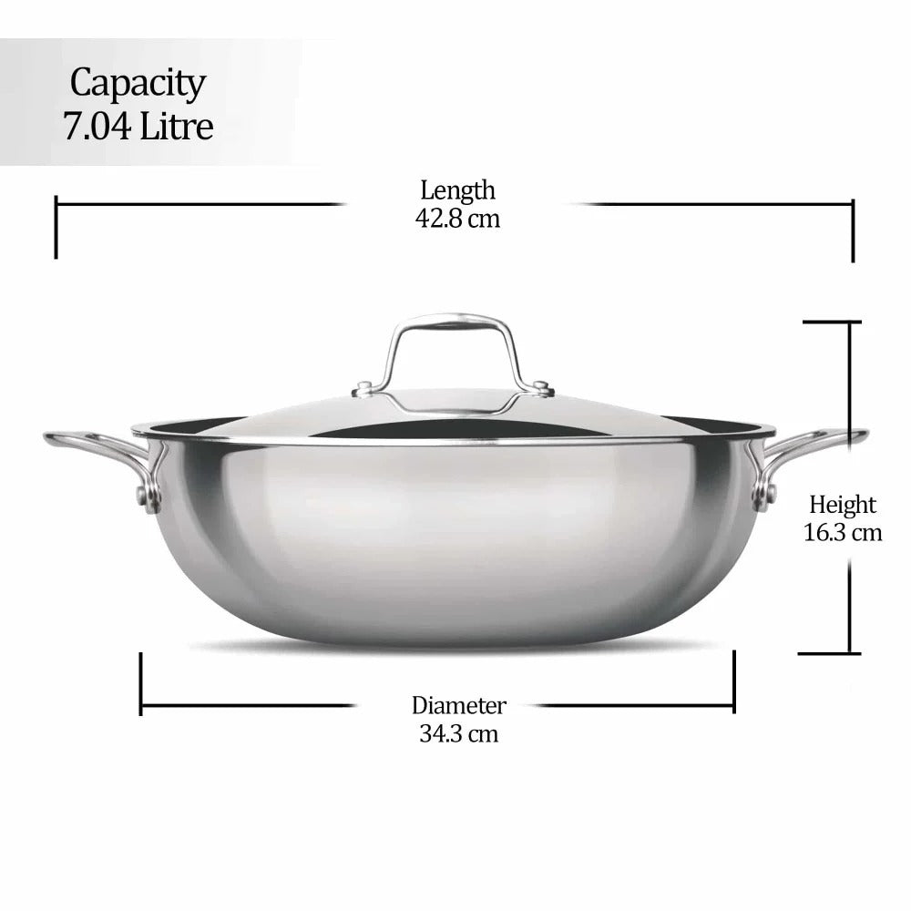 Milton ProCook Triply Stainless Steel Kadhai with Lid