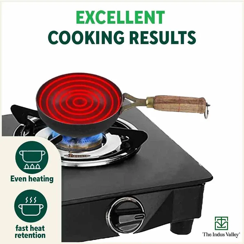 The Indus Valley Iron Tadka Pan with Wood Handle