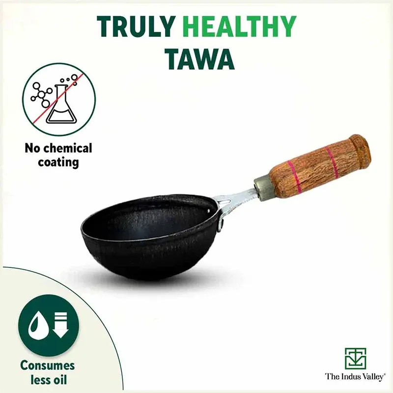 The Indus Valley Iron Tadka Pan with Wood Handle