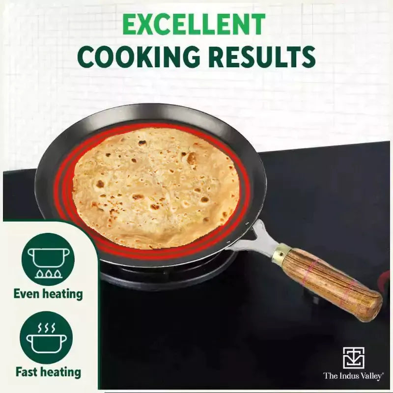 The Indus Valley 100% Pure Iron Cookware Set - Tawa + Fry Pan + Kadai + Free Tadka Pan