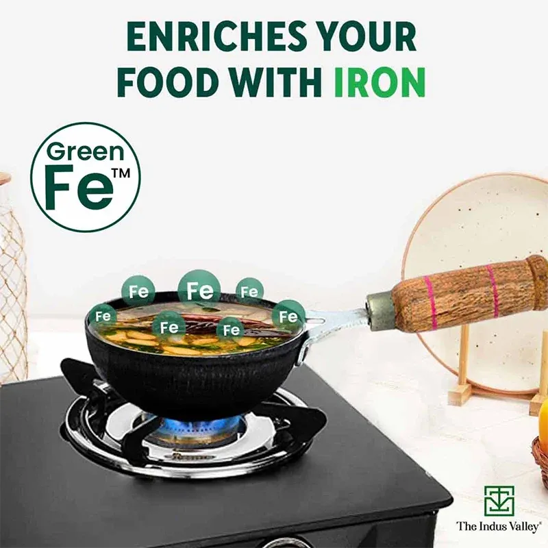 The Indus Valley Iron Tadka Pan with Wood Handle
