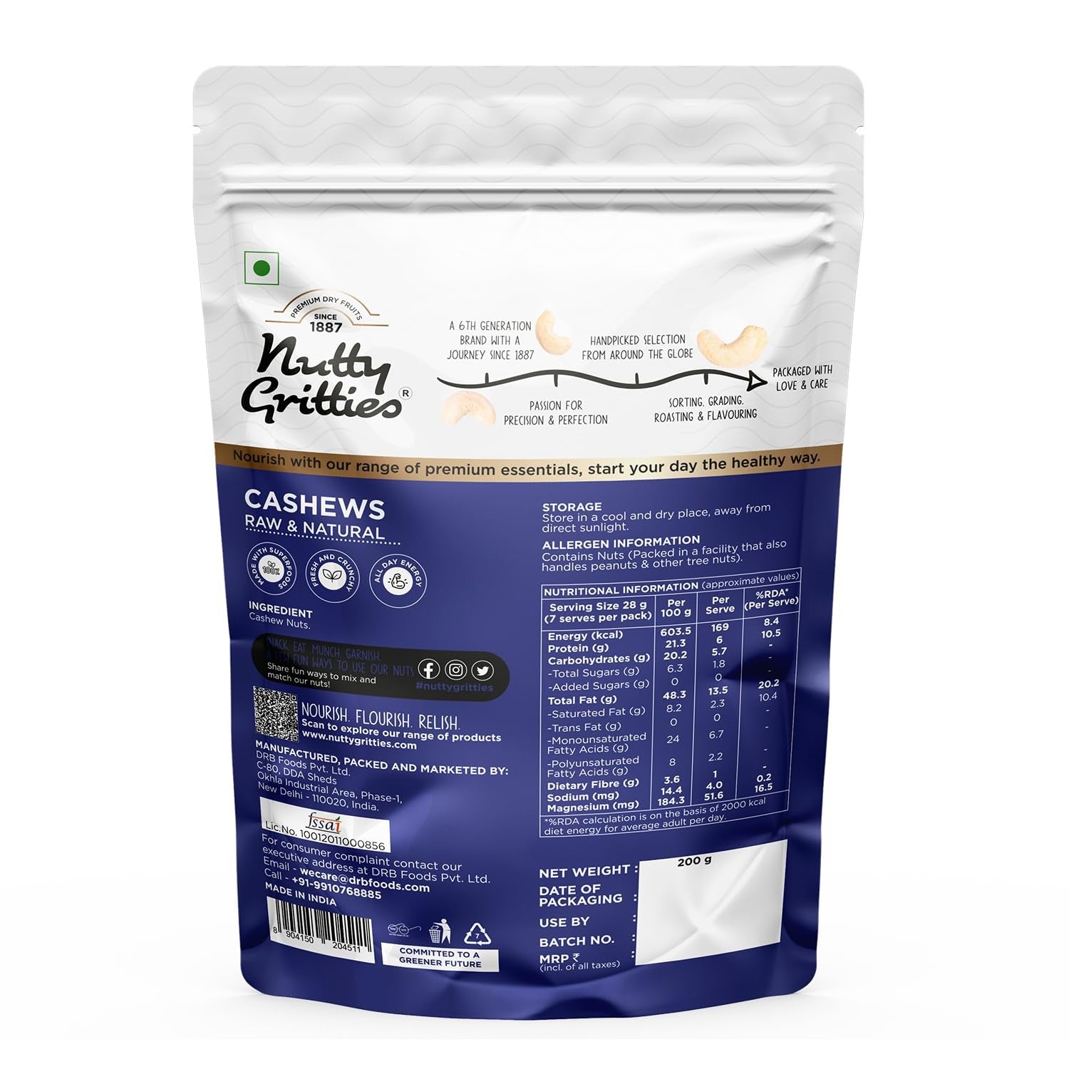 Nutty Gritties Premium Jumbo Size Cashews  - 200g